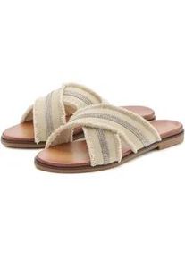 Pantolette Vivance "Mule, Sandale, Sommerschuh", Damen, Gr. 36, beige, Obermaterial: 100% Textilmaterial. Decksohle: 100% Lederimitat. Futter: 100% Lederimitat. Laufsohle: 100% Synthetik, Glitzer, unifarben, Schuhe Pantolette, mit dezenten Strasssteinchen und kleinen Fransen