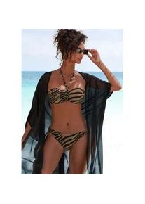 B&uuml;gel-Bandeau-Bikini Bruno Banani, Damen, Gr. 40, Cup E, schwarz (schwarz, gold), Recycling-Polyamid, Bikini-Sets, in zweifarbiger Animal-Optik