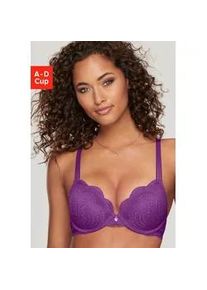 Push-up-BH Lascana "Kira", Damen, Gr. 75, Cup C, lila, Spitze, Obermaterial: 50% Polyamid, 43% Polyester, 7% Elasthan, BHs Push-up-BH, mit extravagantem B&auml;nderdetail an den Tr&auml;gern, Dessous