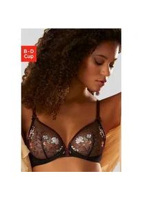 B&uuml;gel-BH Lascana "Maria", Damen, Gr. 95, Cup E, schwarz (schwarz, bunt), Spitze, Obermaterial: 74% Polyamid, 23% Polyester, 3% Elasthan, BHs B&uuml;gel-BH, mit Blumen aus edler Stickereispitze, transparente Unterw&auml;sche