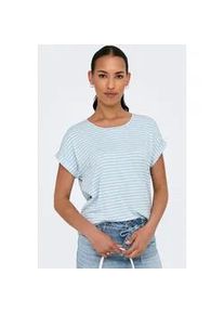 Kurzarmshirt Only "ONLMOSTER STRIPE S/S O-NECK TOP JRS NOOS", Damen, Gr. M (38), transparent (clear sky stripes:cloud dancer), Jersey, Obermaterial: 75% Viskose, 20% Polyester, 5% Elasthan, gestreift, regular fit normal, Rundhals, Aufschlag, Shirts, gestreift, l&auml;ssig geschnitten, Jersey, Rundhals, Viskosemischung