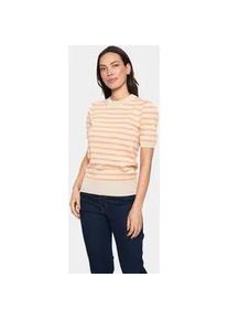 Kurzarmpullover SAINT TROPEZ "MilaSZ SS Striped", Damen, Gr. XXL, fog orange stripe, Strick, Obermaterial: 80% Viskose, 20% Polyacryl, gestreift, regular fit normal, Rundhals, Pullover