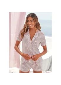 Shorty s.Oliver, Damen, Gr. 40/42, rosa (blassrosa, gestreift), Single Jersey, Obermaterial: 50% Baumwolle, 50% Viskose, gestreift, Basic kurz, V-Ausschnitt, mit Paspel, Homewear-Sets Shorty, mit Allover-Druck