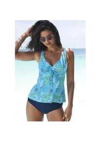 B&uuml;gel-Tankini-Top Sunseeker "Lapa", Damen, Gr. 48, Cup D, blau (t&uuml;rkis bedruckt), Microfaser, Recycling-Polyamid, bedruckt, Bikini-Oberteile, Unter der Brust regulierbar mit tropischem Print