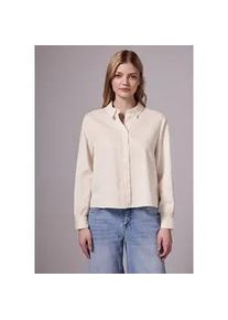 Langarmbluse STREET ONE STUDIO, Damen, Gr. 44, mellow vanilla, Web, 100% Baumwolle, unifarben, gerade normal, V-Ausschnitt, B&uuml;ndchen, Blusen, mit Knopfleiste