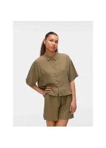 V&eacute;ro Moda Hemdbluse VERO MODA "VMLINN LINEN 2/4 SHORT SHIRT WVN NOOS", Damen, Gr. XS, kalamata detail:melange, Web, Obermaterial: 55% Leinen, 45% Viskose, meliert, regular fit, Blusen Hemdbluse
