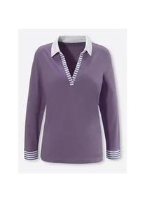 Langarmshirt Classic Basics "Langarm-Shirt", Damen, Gr. 40, wei&szlig; (feige, wei&szlig;), 100% Baumwolle, gemustert, gestreift, mehrfarbig, V-Ausschnitt, Shirts Langarmshirt