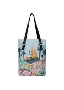 Umh&auml;ngetasche DOGO "Tall Bag Damen Schultertasche The Mosaics Of Barcelona Damen", Damen, Gr. B/H/T: 40cm x 34cm x 10cm onesize, blau, Taschen Umh&auml;ngetasche, Handgefertigt