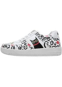 Sneaker DOGO "Dice Low-Top Sneaker Cat And Mouse Damen Sneaker", Damen, Gr. 38, Normalschaft, wei&szlig;, Lederimitat, Schuhe Sneaker, Handgefertigt