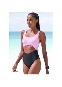 Badeanzug Lascana ACTIVE, Damen, Gr. 46, N-Gr, schwarz (schwarz, rosa), Recycling-Polyamid, Xtra Life LYCRA, Colorblocking, Badeanz&uuml;ge Badeanzug, mit modischem Cut-Out