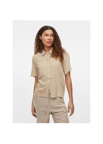 Kurzarmbluse Vila "VIPRICIL S/S NEW SHIRT - NOOS", Damen, Gr. 38, grau (feather gray), Web, Obermaterial: 90% Viskose, 10% Leinen, unifarben, regular fit normal, Blusen