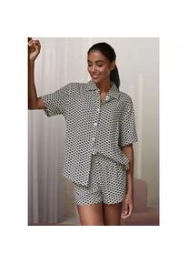 Pyjamaoberteil Lascana, Damen, Gr. 36, schwarz-wei&szlig; (schwarz, wei&szlig; gemustert), Web, Obermaterial: 100% Viskose, gemustert, bequem, Shirts, mit edlem Allover-Druck