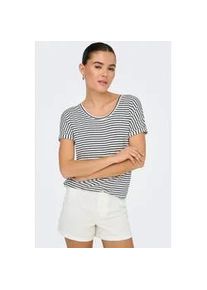 Jacqueline de Yong Kurzarmshirt JDY "JDYSISSY S/S O-NECK TOP JRS", Damen, Gr. M, cloud dancer stripes:sky captain, Jersey, Obermaterial: 96% Viskose, 4% Elasthan, gestreift, regular fit normal, Rundhals, mit Umschlag, Shirts