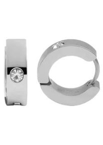 Adelia&acute;s Paar Creolen ADELIA ́S "Damen Creolen aus poliertem Edelstahl und Strass &Oslash; 9 mm", wei&szlig;, Ohrringe, Damen, Damen, Edelstahl