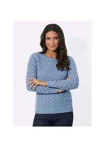 Ajourpullover Classic Basics "Ajour-Pullover", Damen, Gr. 44, blau (bleu), 100% Polyacryl, gemustert, unifarben, Pullover