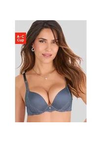 Push-up-BH s.Oliver "Pauline", Damen, Gr. 75, Cup B, blau (jeansblau), Microtouch, Obermaterial: 69% Polyamid, 17% Elasthan, 14% Polyester, BHs Push-up-BH, mit feiner Spitze seitlich am Cup und modischem Accessoire, Dessous