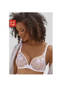 B&uuml;gel-BH Lascana "Maria", Damen, Gr. 70, Cup C, wei&szlig; (uni wei&szlig;), Spitze, Obermaterial: 74% Polyamid, 23% Polyester, 3% Elasthan, BHs B&uuml;gel-BH, mit Blumen aus edler Stickereispitze, transparente Unterw&auml;sche