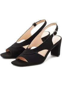 Sandalette Lascana "Sandale, Sommerschuh", Damen, Gr. 39, schwarz, Obermaterial: 100% Textilmaterial. Decksohle: 100% Lederimitat. Futter: 100% Lederimitat. Laufsohle: 100% Synthetik, unifarben, Schuhe Sandalette, mit Blockabsatz und raffiniertem Ausschnitt VEGAN