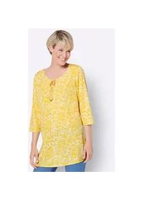 Longbluse Classic Basics, Damen, Gr. 38, gelb (sonnengelb, wei&szlig;, bedruckt), 100% Polyester, gebl&uuml;mt, gemustert, mehrfarbig, Rundhals, Blusen Longbluse