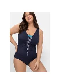 Badeanzug sheego, Damen, Gr. 46, Cup F, blau (marine, gestreift), Elasthan, Polyamid, Badeanz&uuml;ge Badeanzug