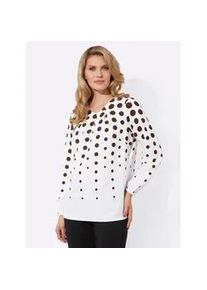 Schlupfbluse Classic Basics, Damen, Gr. 48, beige (ecru, schoko, bedruckt), 100% Polyester, gemustert, gepunktet, V-Ausschnitt, Blusen Schlupfbluse