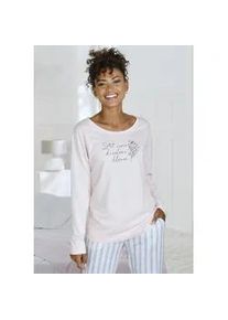 Pyjamaoberteil Vivance DREAMS, Damen, Gr. 40/42, rosa, Single Jersey, Obermaterial: 50% Baumwolle, 50% Viskose, bedruckt, loose fit h&uuml;ftlang, Rundhals, eingesetzt, Shirts, mit Frontdruck