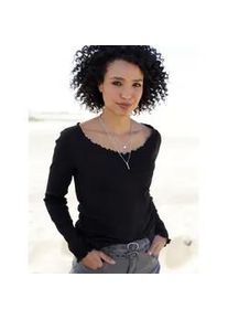 Langarmshirt Heine "Shirt", Damen, Gr. 46, schwarz, 95% Baumwolle, 5% Elasthan, unifarben, V-Ausschnitt, Shirts Langarmshirt