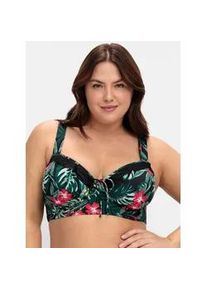 Bustier-Bikini-Top sheego, Damen, Gr. 40, Cup F, schwarz (schwarz bedruckt), Elasthan, Polyamid, Bikini-Oberteile