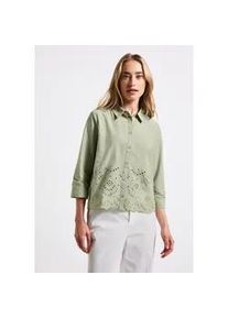 Hemdbluse Street One, Damen, Gr. 44, gr&uuml;n (soft moss gr&uuml;n), Web, 100% Baumwolle, unifarben, normal normal, V-Ausschnitt, B&uuml;ndchen, Blusen Hemdbluse, mit 3/4 &Auml;rmeln