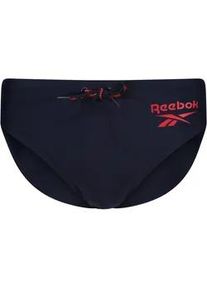Badeslip Reebok "Wells", Herren, Gr. S, N-Gr, blau (vector navy), Microfaser, Elasthan, Polyamid, Polyester, unifarben, Badehosen, mit Kordel, mit Logoschriftzug, kurz, basic, bequem, schnell trocknend