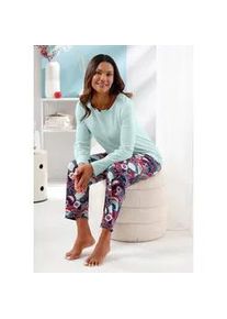 Schlafanzug Comtessa, Damen, Gr. 44/46, blau (zartmint, marine, bedruckt), 100% Baumwolle, Homewear-Sets Schlafanzug