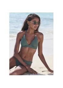 Triangel-Bikini-Top Lascana "Yves", Damen, Gr. 40, Cup C/D, gr&uuml;n (oliv), Recycling-Polyamid, unifarben, Bikini-Oberteile, mit edlen Zieraccessoires