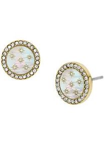 Paar Ohrstecker Fossil "Schmuck Geschenk Edelstahl JEWELRY", gold (gelbgoldfarben, edelstahlfarben, kristallwei&szlig;, perlmuttfarben, kristallwei&szlig;), Ohrringe, Damen, 10mm, Edelstahl, mit Glasstein - mit Perlmutt