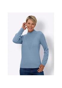 Stehkragenpullover Classic Basics "Stehkragen-Pullover", Damen, Gr. 40, blau (hellblau), 100% Polyacryl, unifarben, Pullover Stehkragenpullover