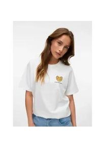 V&eacute;ro Moda Kurzarmshirt VERO MODA "VMAYA CATY SS TOP BOX JRS GA", Damen, Gr. S, wei&szlig; (snow wei&szlig; print:artichoke), Jersey, Obermaterial: 100% Baumwolle, bedruckt, oversize normal, Rundhals, Shirts