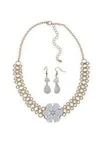 Paar Ohrh&auml;nger Steuer "Metall gelb gl&auml;nzend Blume Glasstein wei&szlig;", Damen, Gr. one-size, Metall, bunt (mehrfarbig), Ohrringe