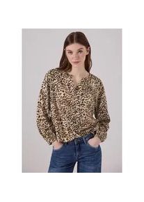 Langarmbluse STREET ONE STUDIO, Damen, Gr. 42, braun (creamy braun), Stoff, 100% Viskose, bedruckt, gerade normal, Rundhals, B&uuml;ndchen, Blusen, mit dekorativer Knopfleiste