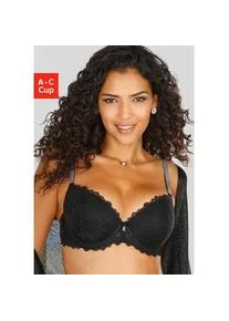Push-up-BH Lascana, Damen, Gr. 75, Cup A, schwarz, Spitze, Obermaterial: 62% Polyamid, 28% Polyester, 10% Elasthan, BHs Push-up-BH, mit edlen Strasstr&auml;gern, aus Stickereispitze, sexy Dessous