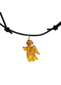 Kette mit Anh&auml;nger OSTSEE-SCHMUCK "OSTSEE-SCHMUCK Kette mit Anh&auml;nger Engel - Lederband", braun, Halsketten, Damen, variabel, Bernstein, L: 38 45 50 60 70