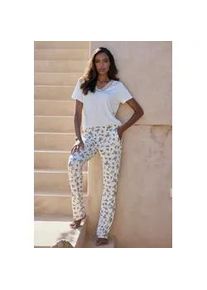 Pyjama Vivance DREAMS, Damen, Gr. 40/42, beige (creme, creme, gebl&uuml;mt), Obermaterial: 95% Viskose, 5% Elasthan. Spitze: 82% Polyamid, 18% Elasthan, bequem, Rundhals, Homewear-Sets Pyjama, mit s&uuml;&szlig;em Blumen-Print