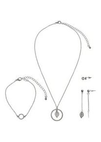 Collierkettchen Steuer "Metall gesandet glanz Glasstein wei&szlig;", silber, Halsketten, Damen, 51cm, Metall, L: 51 B: 11mm, gl&auml;nzend, matt, B:11mm