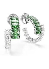 Paar Creolen Swarovski "Schmuck Geschenk Matrix Ohrringe", wei&szlig; (metallfarben, kristallwei&szlig;, gr&uuml;n, kristallwei&szlig;, gr&uuml;n), Ohrringe, Damen, Metall, mit Swarovski Kristall, Swarovski Zirkonia (synth.)