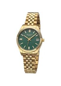 Regent Uhren Quarzuhr REGENT, goldfarben, gr&uuml;n, Armbanduhren, Damen, Quarzuhr, Armbanduhr, Damenuhr, Edelstahlarmband, 10 bar wasserdicht, Tag