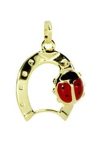 Kettenanh&auml;nger OSTSEE-SCHMUCK "OSTSEE-SCHMUCK Anh&auml;nger Hufeisen mit Marienk&auml;fer", gelb, Schmuckanh&auml;nger, Damen, 21 x 14mm, Gelbgold 333, 0,8 g, Kettenanh&auml;nger