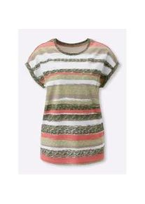 T-Shirt Classic Basics "Kurzarm-Shirt", Damen, Gr. 44, orange (oliv, koralle, geringelt), 100% Baumwolle, bedruckt, gemustert, gestreift, mehrfarbig, Rundhals, Shirts T-Shirt