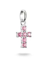 Charm Kreuz Thomas Sabo "Charm Kreuz - Connect", bunt (silberfarben, rosa, rosa), Charms, Damen, Silber 925 (recycelt), mit Zirkonia (synth.)