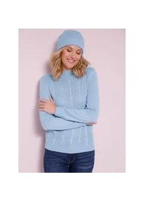 Strickpullover Classic Basics "Stehkragen-Pullover", Damen, Gr. 52, blau (eisblau), 100% Polyacryl, unifarben, Pullover Strickpullover