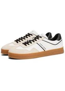 Tommy Hilfiger Sneaker TOMMY JEANS "THE GREENWICH LEATHER", Herren, Gr. 45, blau (ecru, dunkelblau), Leder, Lederimitat, kontrastfarbene Details, Schuhe Sneaker, Freizeitschuh, Halbschuh, Schn&uuml;rschuh mit seitlichem Logo-Schriftzug