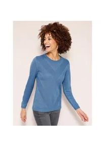 Strickpullover Classic Basics "Langarm-Pullover", Damen, Gr. 44, blau (mittelblau), 100% Polyacryl, unifarben, Pullover Strickpullover