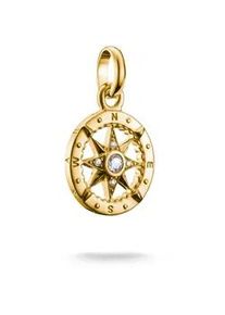 Charm-Einh&auml;nger Thomas Sabo "Charm Kompass vergoldet - Connect", gold (gelbgoldfarben, kristallwei&szlig;, kristallwei&szlig;), Charms, Damen, Silber 925 (recycelt), mit Zirkonia (synth.)
